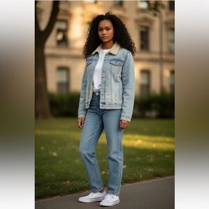 George Womens Jean Jacket Sherpa Lined Trucker Size M